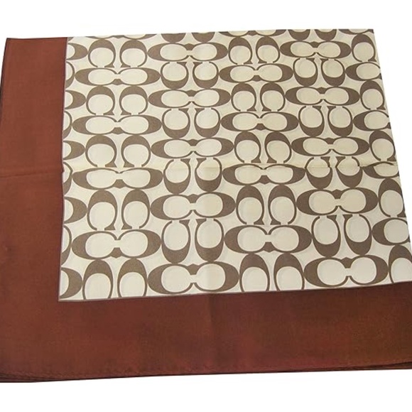 COACH SCARF 27" SILK SHEER KHAKI/BROWN W/COACH LOGO NWT RETIRED - Picture 1 of 4